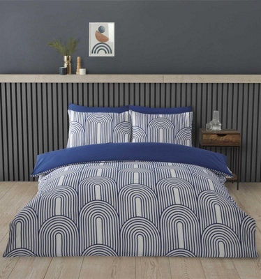 B&Q -   Geometric Arches Blue Duvet Cover Set King Bedding Set