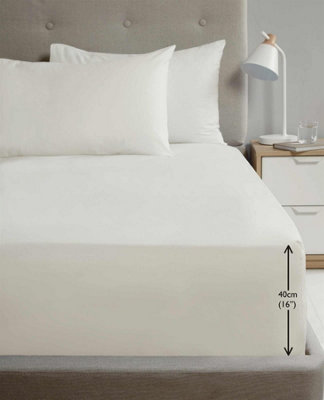Homespace Direct Ltd Luxury Super Soft Percale Plain 16" Deep Fitted Sheet Single Fitted Sheet Cream