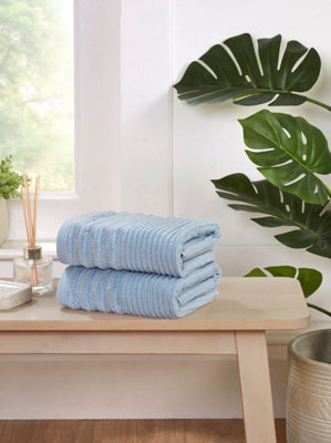 Rapport Home Linear Pure Cotton Bath Towels Set Of 2 (Blue) from B&Q