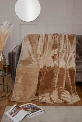 Rapport Home Dyed Mink Faux Fur Polyester Soft Cosy Plain Throw (150X200) Latte from B&Q