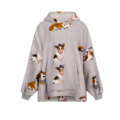 Urban Unique Poochies Sherpa Fleece Hoodie Blanket/throw Grey Oversized from B&Q
