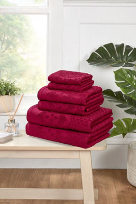 B&Q -  Versailles Jacquard 6 Piece Towel Bale Set Pure Cotton Ruby