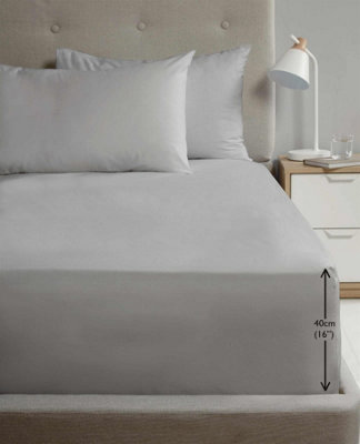 Homespace Direct Ltd Luxury Super Soft Percale Plain 16" Deep Fitted Sheet Single Fitted Sheet Grey