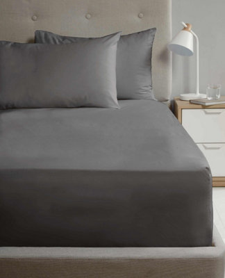 Homespace Direct Ltd Flat Sheet 180Tc Percale Charcoal Super King Sheet Suitable For Deep Mattresses from B&Q