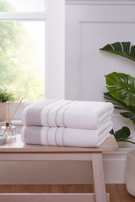 B&Q -  Dakota Stripe Cotton Bath Sheet Towels Set Of 2 (Brown)