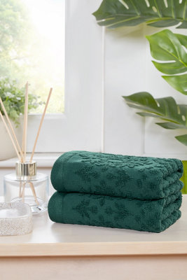 B&Q -  Versailles Jacquard Pure Cotton Face Cloth Towels Set Of 4 (Green)