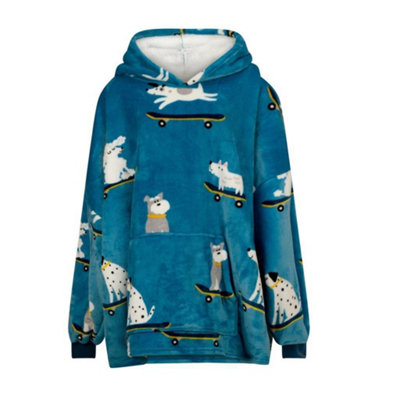 Urban Unique Skater Dogs Sherpa Fleece Hoodie Blanket/throw Blue Oversized from B&Q