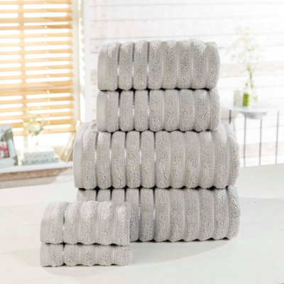 Rapport Home Ribbed Towel Pure Cotton Face Silver from B&Q