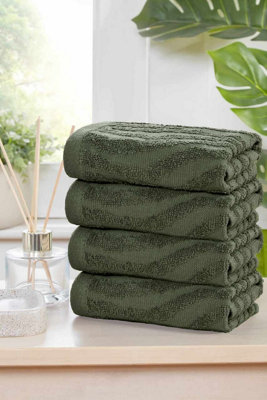 B&Q -  Safari Pure Cotton Face Cloth Towels Set Of 4 (Green)