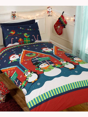Santa's Grotto Single Christmas Duvet Cover And Pillowcase Set from B&Q