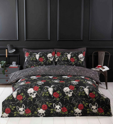 Skulls And Roses Multi Halloween Reversible Duvet Cover Set from B&Q