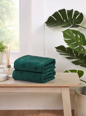 B&Q -  Versailles Jacquard Bath Towel Pure Cotton Jade Green