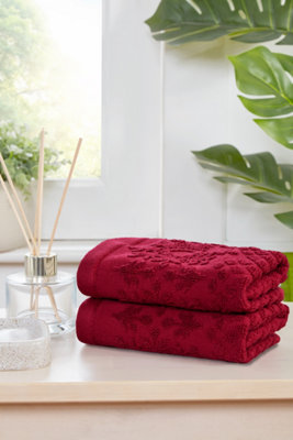 B&Q -  Versailles Jacquard Pure Cotton Face Cloth Towels Set Of 4 (Red)