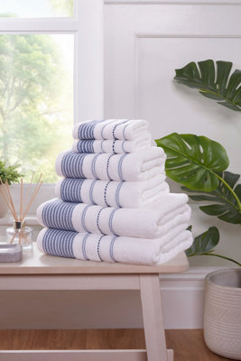Rapport Home Dakota Stripe 6 Piece Towel Bale Set Pure Cotton Blue from B&Q