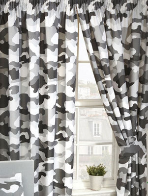 Grey Army Camouflage Lined 72'' Curtains from B&Q