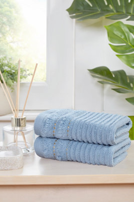 B&Q -  Linear Pure Cotton Face Towel Sky Blue