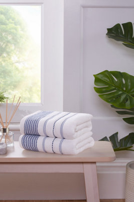 Rapport Home Dakota Stripe Hand Towel Pure Cotton Blue from B&Q