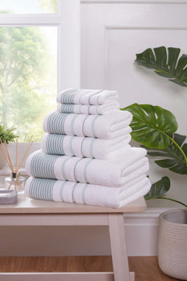 Rapport Home Dakota Stripe 6 Piece Towel Bale Set Pure Cotton Green from B&Q