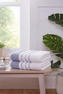 B&Q -  Dakota Stripe Cotton Bath Towels Set Of 2 (Blue)