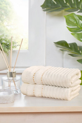 B&Q -  Linear Pure Cotton Face Cloth Towels Set Of 4 (Cream)