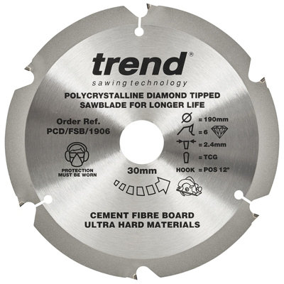 Trend Pcd/fsb/1906 Pcd Laminate Saw Blade 190mm 30mm Bore Dcs576 Dwe576 Cs1250L from B&Q