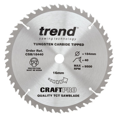 Trend Csb/18440 Tct Circular Saw Blade 184mm X 40 Teeth X 16mm Dewalt Dwe560 from B&Q