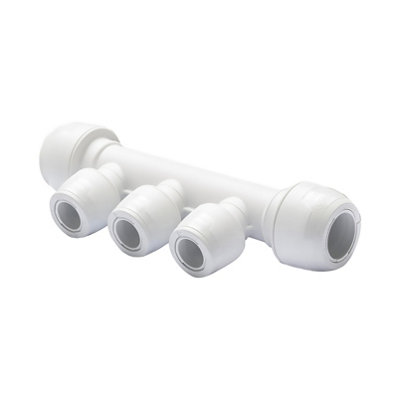 Hep2O Keyless 3-Port Manifold 22X15mm Pushfit/ Pushfit Sameside White Plastic Plumbing Fitting Kl89B-22 from B&Q