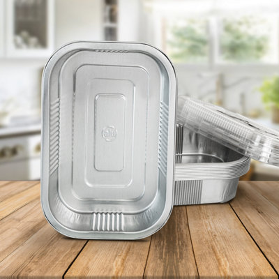 10 Pk Coppice Strong Aluminium Foil Oven Tray With Plastic Lid 20 X 13 X 4Cm. FreezerMicrowave & Oven Safe from B&Q