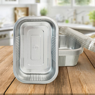 10 Pk Coppice Strong Aluminium Foil Oven Tray With Plastic Lid 20 X 13 X 6Cm. FreezerMicrowave & Oven Safe from B&Q