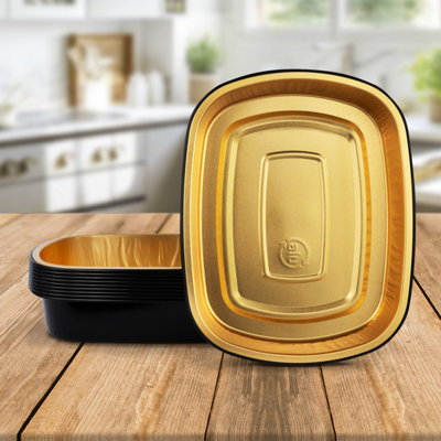 10 Pk Coppice Strong Gold & Black Aluminium Foil Trays For BakingBbq & Serving 23 X 18 X 4.5Cm FreezerMicrowave & Oven Safe from B&Q