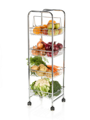 Kitchen Trolley on Wheels for Food Storage with 4 Baskets Serving Cart - Image 3