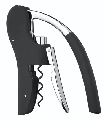 BarCraft Deluxe Lever-Arm Corkscrew, Wine Bottle Opener with Built-In Foil Cutter in Black - Image 4