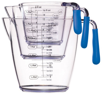 Colourworks 3 Piece Blue Acrylic Measuring Jug Set from B&Q