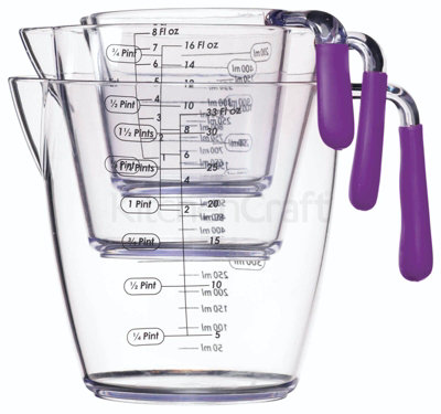 Colourworks 3 Piece Purple Acrylic Measuring Jug Set from B&Q