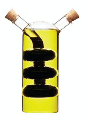 KitchenCraft World of Flavours Oil and Vinegar Dispenser Glass, 2 in 1 Oil and Vinegar Bottle, Cruet Bottle with Cork Stoppers, Cascade Design, 1 + 3 ml - Image 9