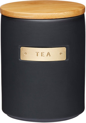 Masterclass Stoneware And Brass Effect Tea Caddy With Airtight Bamboo Lid from B&Q