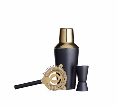 Black Brass 3 Piece Cocktail Set Alcohol Drink Making Mixer Bar Accessories - Image 7