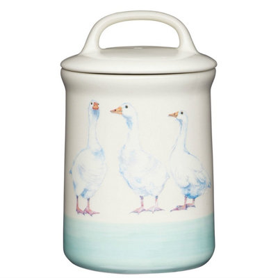 Kitchencraft Apple Farm Geese Sugar Canister In Stoneware Cream/Green