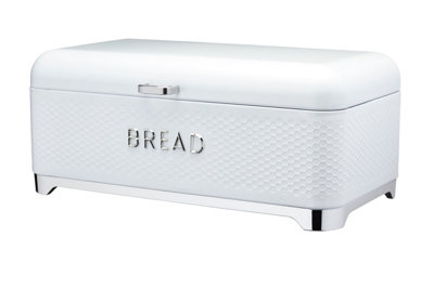 Kitchencraft Steel Bread Bin Kitchen Food Storage With Lid Retro White