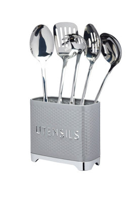 KitchenCraft Lovello Retro Utensil Holder With Geometric Textured FinishShadow Grey from B&Q