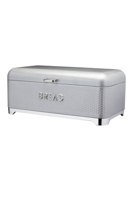 Kitchencraft Steel Bread Bin Kitchen Food Storage With Lid Retro Grey