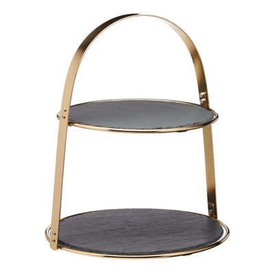 Artesà Artesa 2-Tier Brass Cake Display Serving Stand With Round Slate Platters Base from B&Q