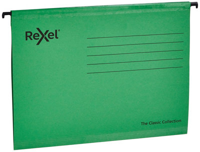 Rexel Classic A4 Reinforced Suspension Files For Filing Cabinets15 mm V Base100 Percent Recycled CardGreenPack Of 25, from B&Q