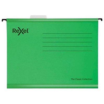Rexel Classic Foolscap Reinforced Suspension Files For Filing Cabinets15 mm V Base100 Percent Recycled CardGreenPack Of 25 from B&Q