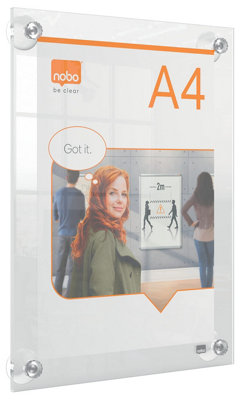 Nobo A4 Acrylic Wall Mounted Repositionable Poster FrameFramelessPortrait/landscapeSuction Cup Pad MountingPremium Plus, from B&Q
