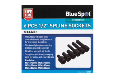 BlueSpot Tools Blue Spot Tools6 Pce 1/2" Spline Sockets (M14-M18) from B&Q