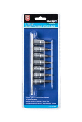 BlueSpot Tools Blue Spot Tools7 Pce 3/8" Security Torx Bit Set (T10-T40) from B&Q