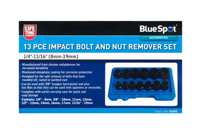 BlueSpot Tools Blue Spot Tools13 Pce Impact Bolt And Nut Remover Set (1/4"-11/16") (8mm-19mm) from B&Q