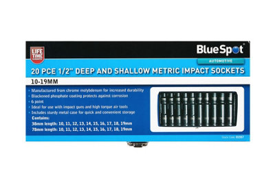 BlueSpot Tools Blue Spot Tools20 Pce 1/2'' Metric Impact Socket Set10-19mm from B&Q
