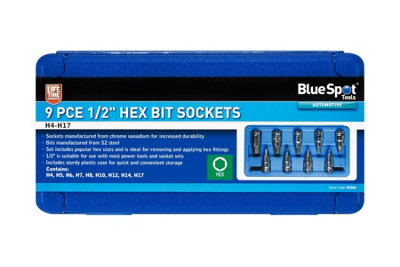 BlueSpot Tools Blue Spot Tools9 Piece 1/2'' Hex Bit Sockets (H4-H17) Set With Case from B&Q